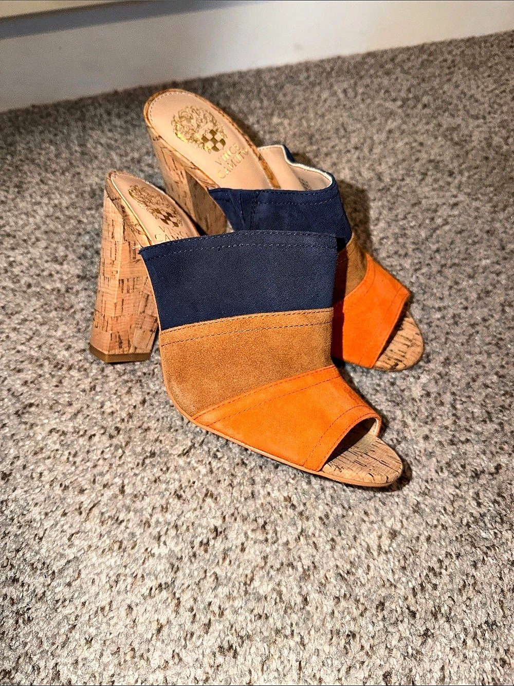 Vince Camuto Vella Color Block Leather Slide Mule Open Toe Mules